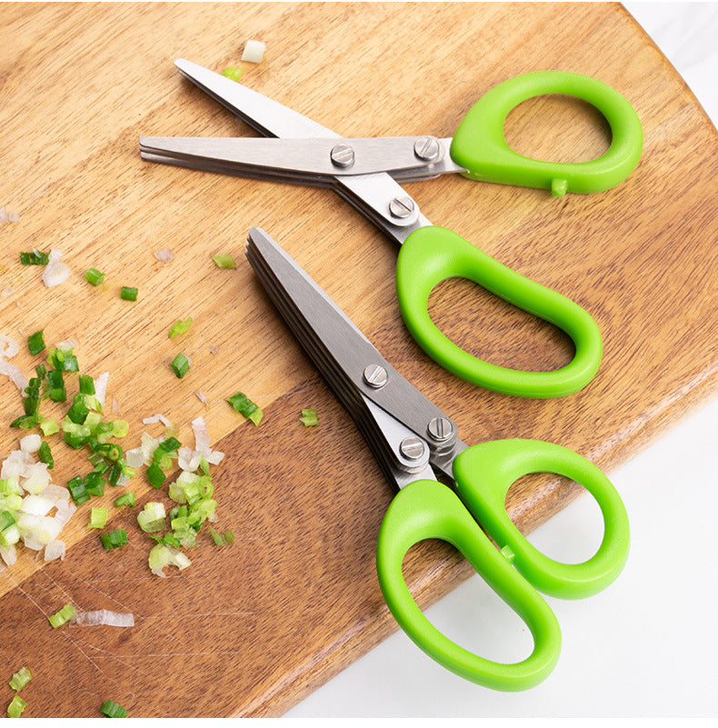 Ciseaux à oignons verts multifonctionnels multicouches, couteau à oignons en acier inoxydable, ciseaux à herbes, algues et épices, ciseaux de cuisine