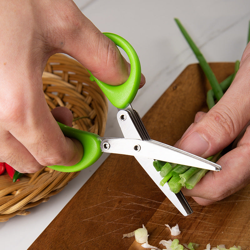 Ciseaux à oignons verts multifonctionnels multicouches, couteau à oignons en acier inoxydable, ciseaux à herbes, algues et épices, ciseaux de cuisine