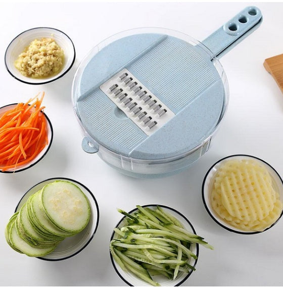 125 Mandoline 8 en 1 avec passoire intégrée, coupe-légumes et épluche-pommes de terre