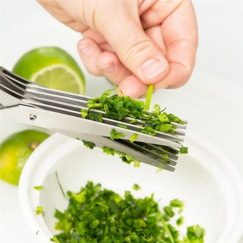 Ciseaux à oignons verts multifonctionnels multicouches, couteau à oignons en acier inoxydable, ciseaux à herbes, algues et épices, ciseaux de cuisine