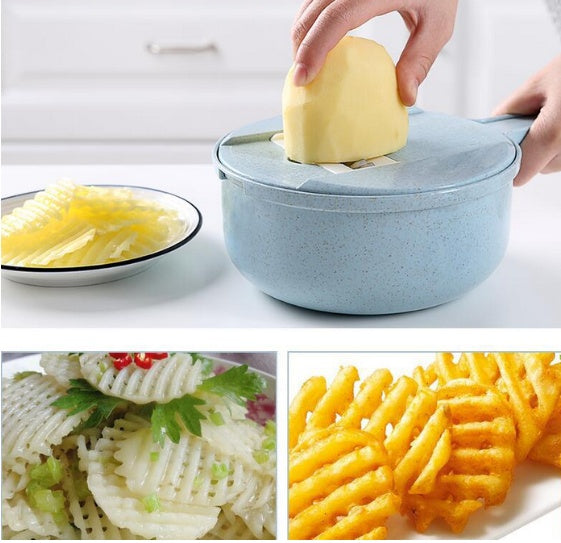 125 Mandoline 8 en 1 avec passoire intégrée, coupe-légumes et épluche-pommes de terre